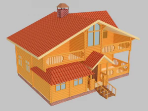 Two-story round wooden house 3D Model