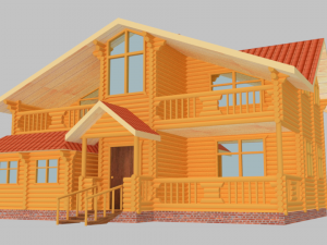 Two-story round wooden house Modello 3D