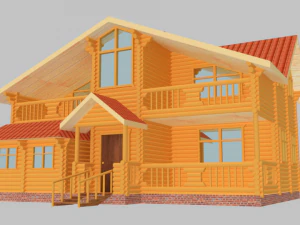 Two-story round wooden house 3D Model