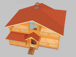 Two-story round wooden house 3D Model