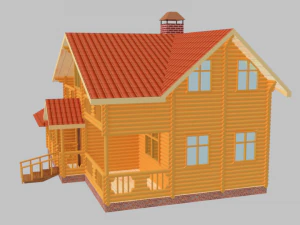 Two-story round wooden house 3D Model