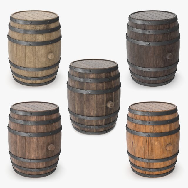 Wooden barrels set 3D Modell .c4d .max .obj .3ds .fbx .stl .blend
