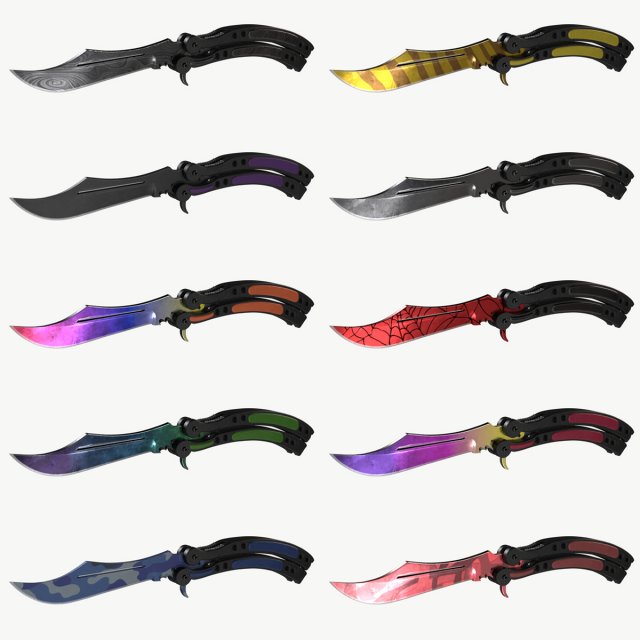 Butterfly Knifes Set 3D 模型 .c4d .max .obj .3ds .fbx .stl .blend 