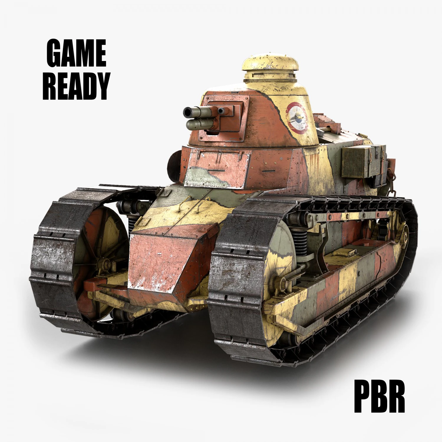 Renault FT17 Light Tank 3D Model .c4d .max .obj .3ds .fbx .stl .blend