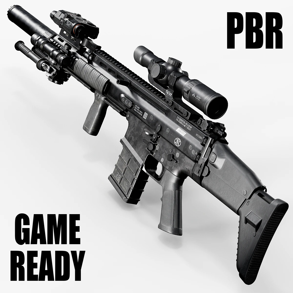 FN SCAR-H Body Kit 3D Model .c4d .max .obj .3ds .fbx .stl .blend