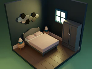 कमरे के शयनकक्ष की आइसोमेट्री 3D मॉडल