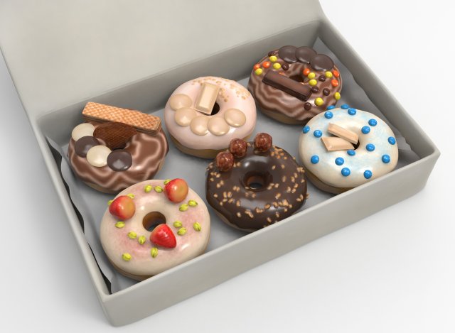 Box of donuts 3D Model .c4d .max .obj .3ds .fbx .stl .blend 
