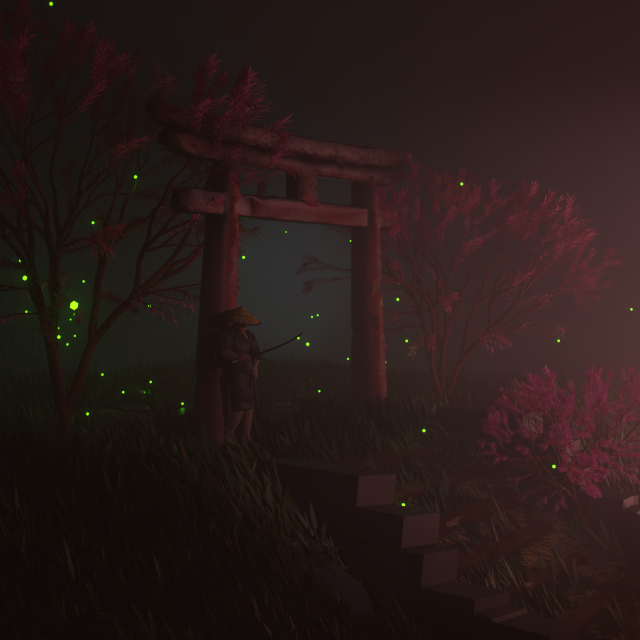 Samurai near torri 3D 모델 .c4d .max .obj .3ds .fbx .stl .blend 