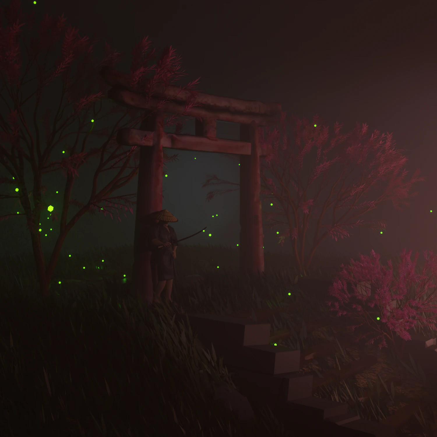 Samurai near torri 3D Model .c4d .max .obj .3ds .fbx .stl .blend 