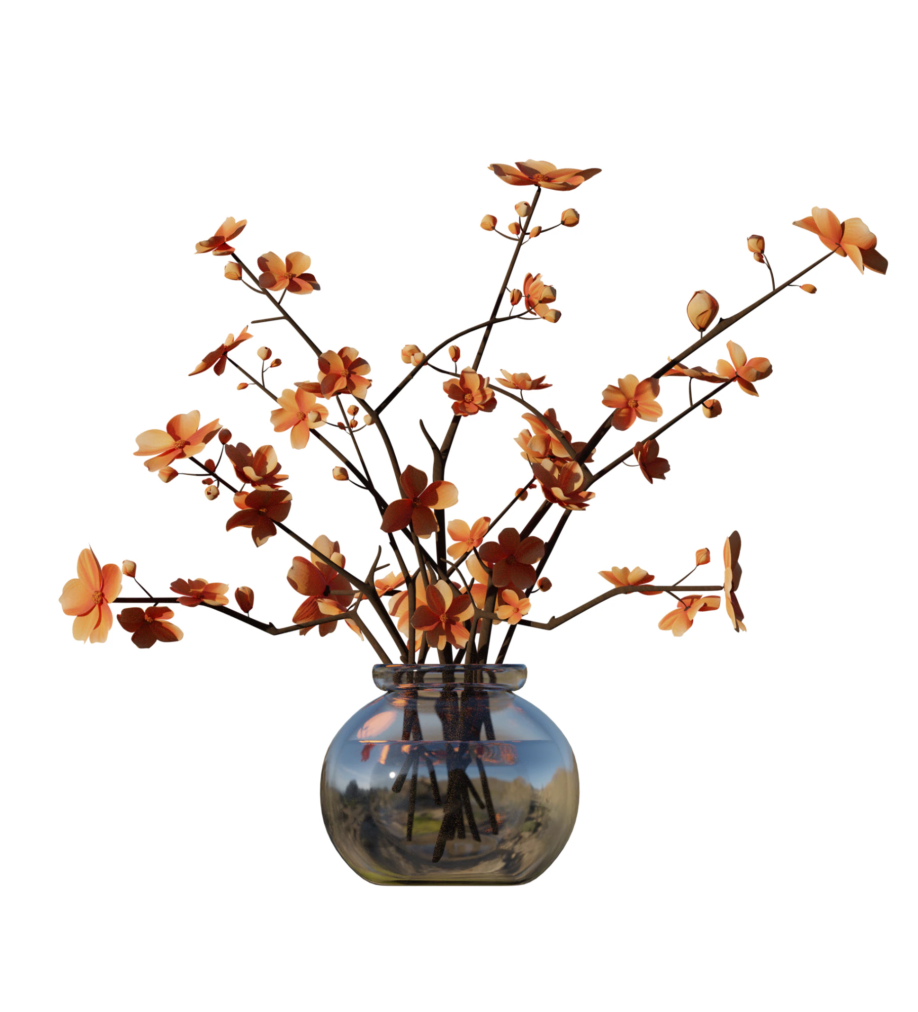 ORANGE BOUQUET in a Glass Vase 3D Model .c4d .max .obj .3ds .fbx .stl .blend 