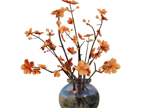 ORANGE BOUQUET in a Glass Vase 3D Model