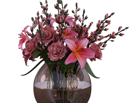 PINK BOUQUET with Lilies and Roses 3Dモデル