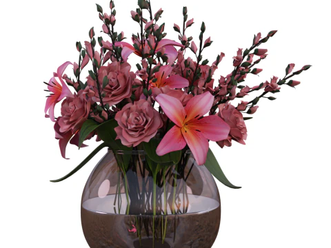 ユリとバラのピンクの花束 3Dモデル