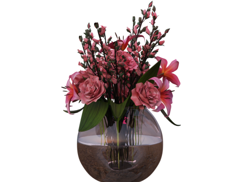 PINK BOUQUET with Lilies and Roses 3Dモデル