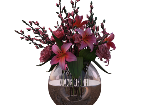 PINK BOUQUET with Lilies and Roses 3Dモデル