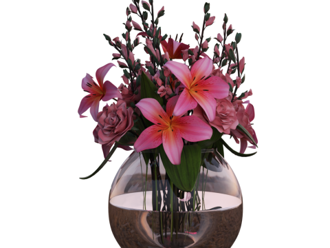PINK BOUQUET with Lilies and Roses 3Dモデル