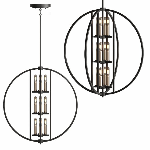 Samural 12 Light Chandelier Black 3D Model .c4d .max .obj .3ds .fbx .stl .blend 