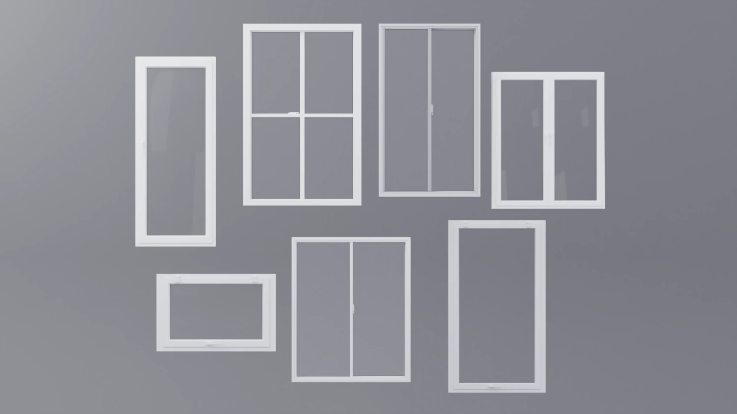 White pvc windows Low-poly 3D Model .c4d .max .obj .3ds .fbx .stl .blend