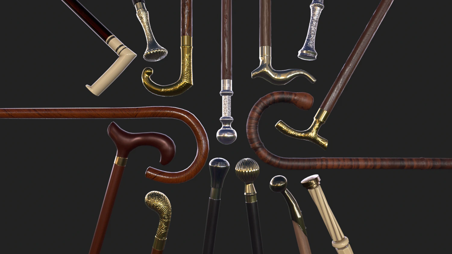 Walking sticks 3D Model .c4d .max .obj .3ds .fbx .stl .blend