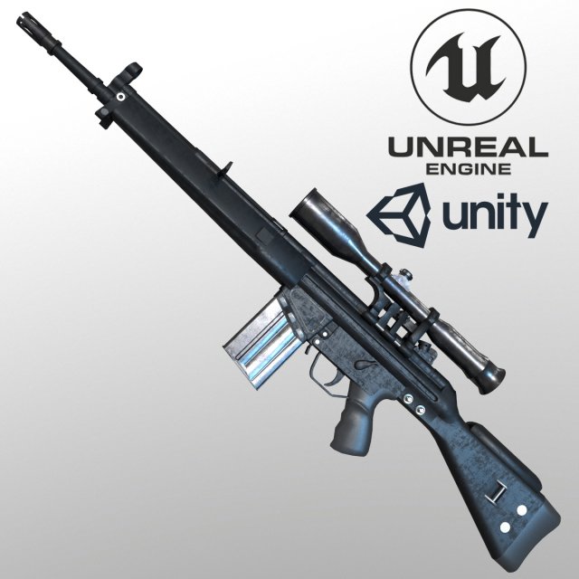 G3SG1 Sniper Rifle 3D Модель .c4d .max .obj .3ds .fbx .stl .blend 