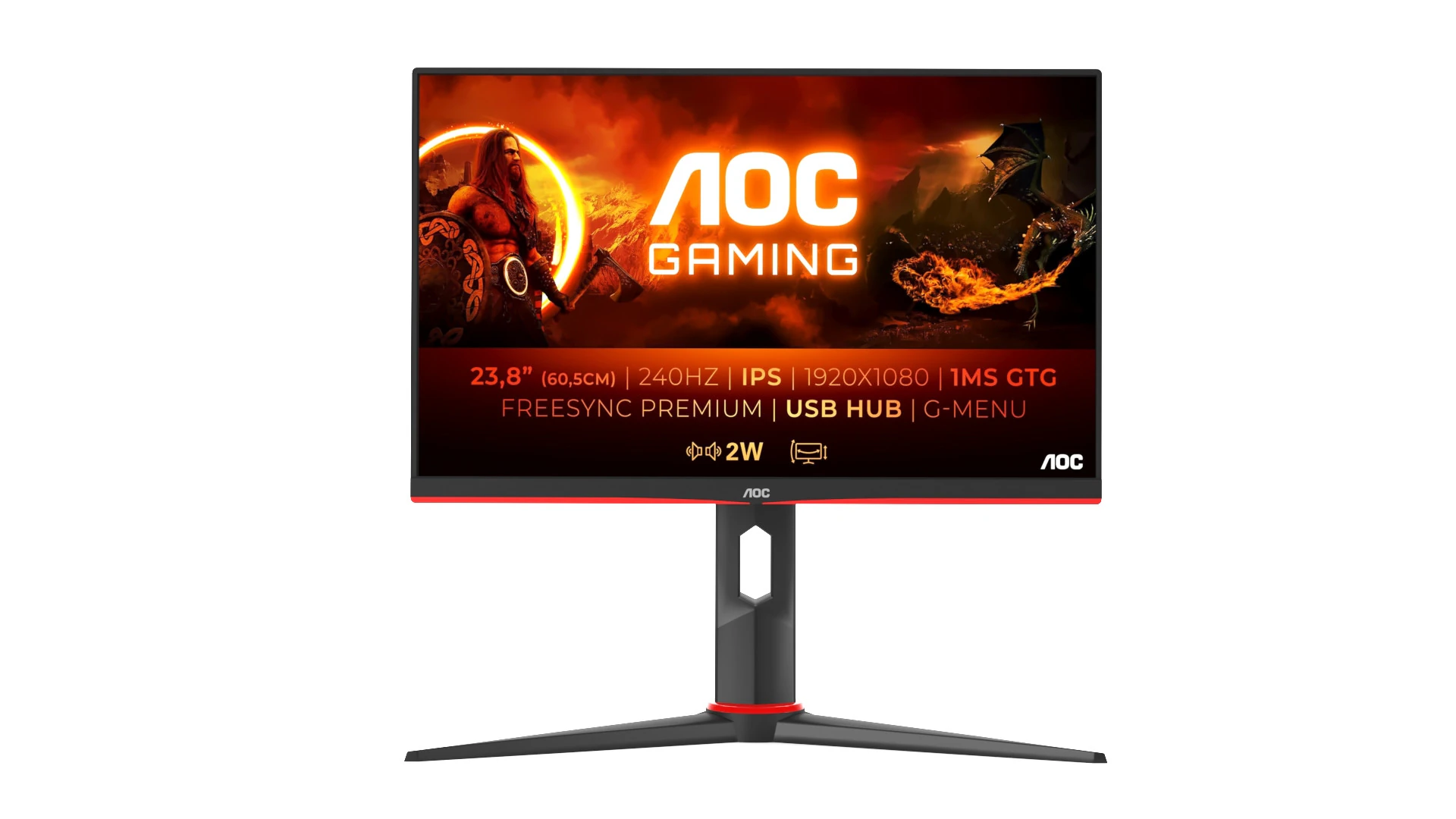 AOC Gaming C24G2UBK - Monitor 3D Model .c4d .max .obj .3ds .fbx .stl .blend 