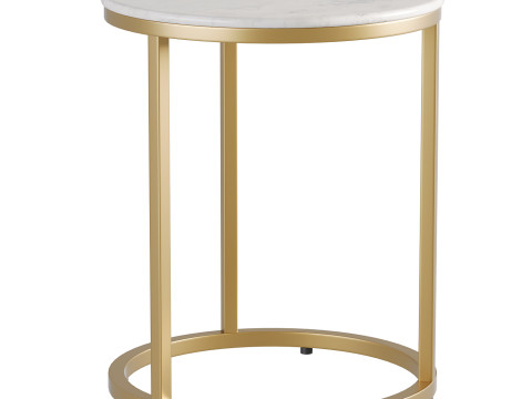 Milan Round White Marble and Metal End Table 3D Model