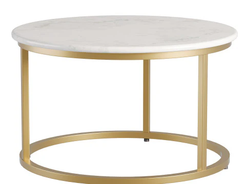 Milan Round White Marble and Metal Coffee Table 3D Model