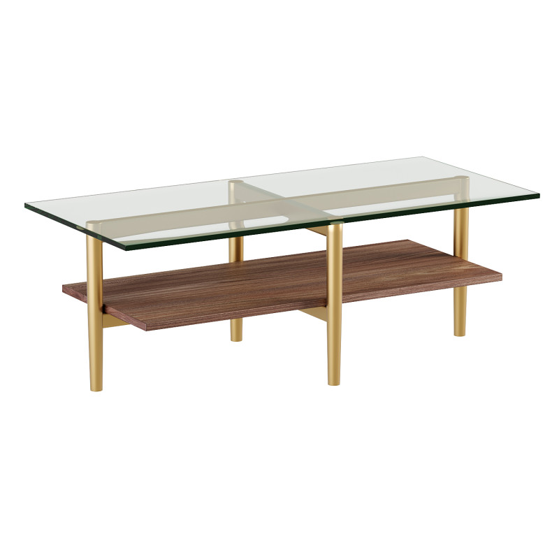 Mae Gold Metal and Walnut Glass Top Coffee Table with Shelf 3D Model .c4d .max .obj .3ds .fbx .stl .blend 