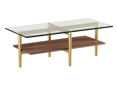 Mae Gold Metal and Walnut Glass Top Coffee Table with Shelf 3D Model