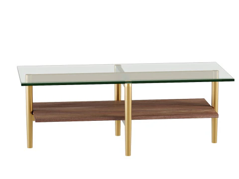 Mae Gold Metal and Walnut Glass Top Coffee Table with Shelf 3D Model
