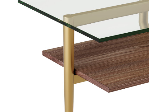 Mae Gold Metal and Walnut Glass Top Coffee Table with Shelf 3D Model