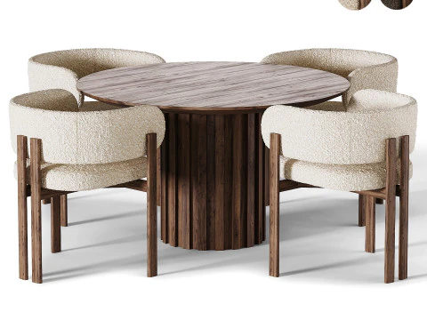 Silla de madera Bay y mesa de comedor t&aacute;ctil Modelo 3D