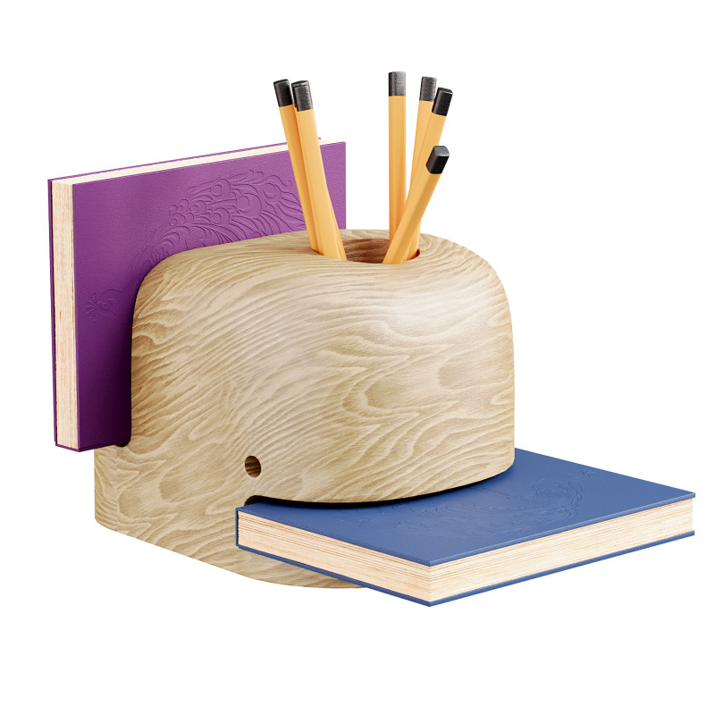 Personalized Wooden Whale Pencil Holder 3D 模型 .c4d .max .obj .3ds .fbx .stl .blend