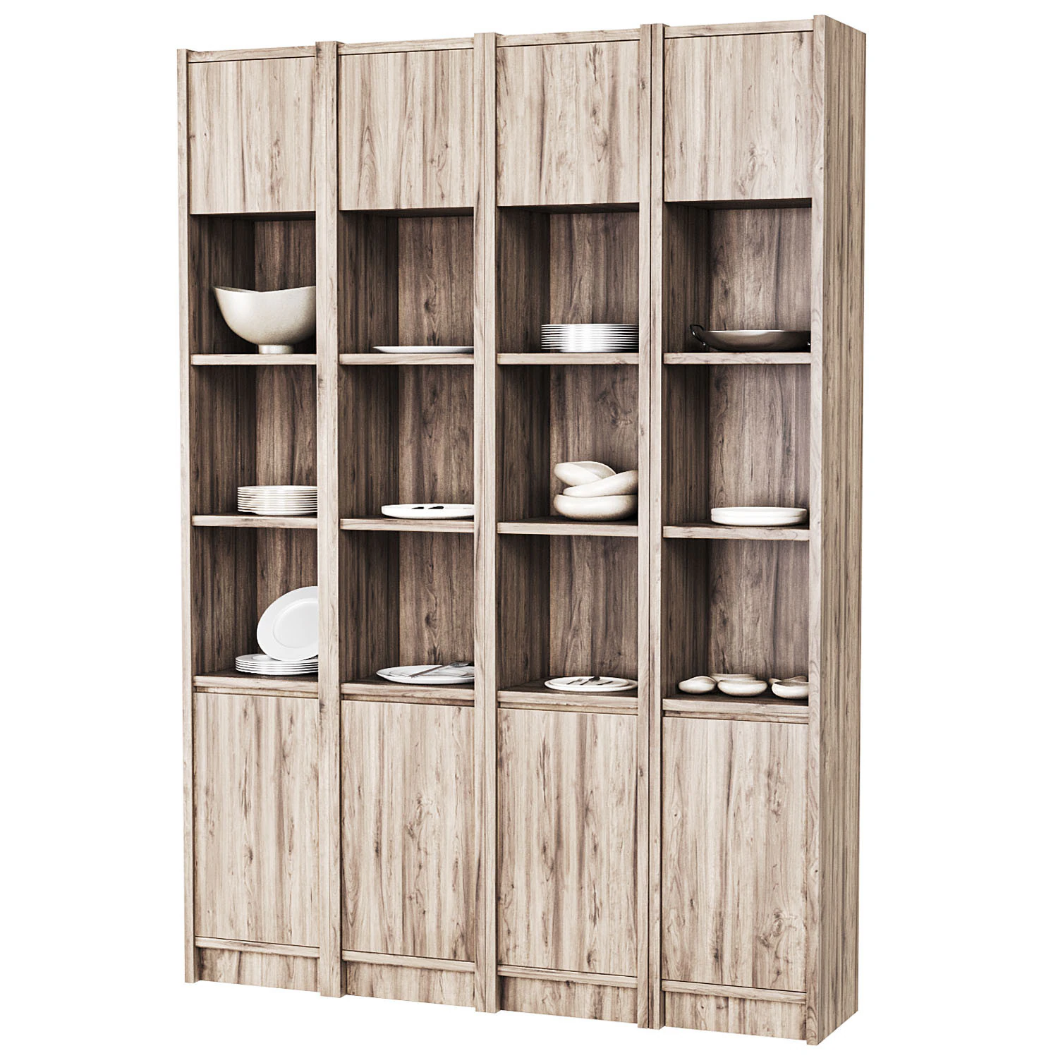 Wooden cabinet with shelves for kitchen and living room 3D Model .c4d .max .obj .3ds .fbx .stl .blend 
