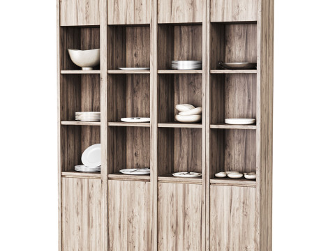 Wooden cabinet with shelves for kitchen and living room 3D 모델