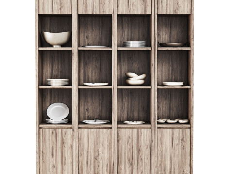 Wooden cabinet with shelves for kitchen and living room 3D Model
