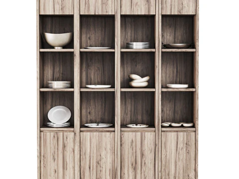 Wooden cabinet with shelves for kitchen and living room 3D Model