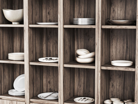 Wooden cabinet with shelves for kitchen and living room 3D Model