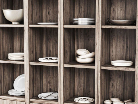 Wooden cabinet with shelves for kitchen and living room 3D Model