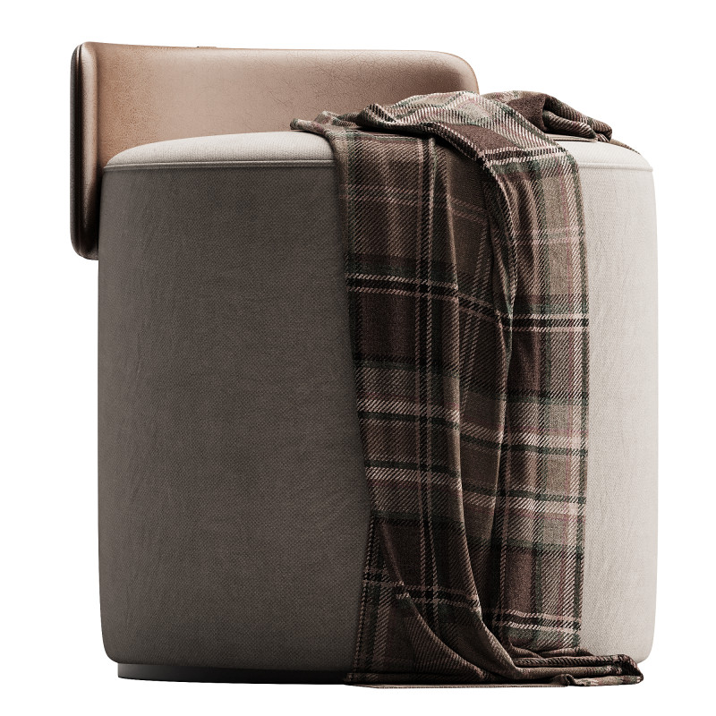 靠背由天鹅绒和生态皮革制成的坐垫凳 3D 模型 .c4d .max .obj .3ds .fbx .stl .blend