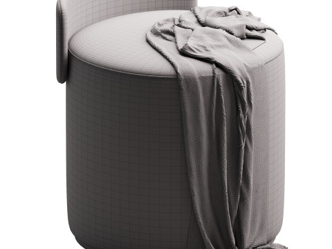 靠背由天鹅绒和生态皮革制成的坐垫凳 3D 模型