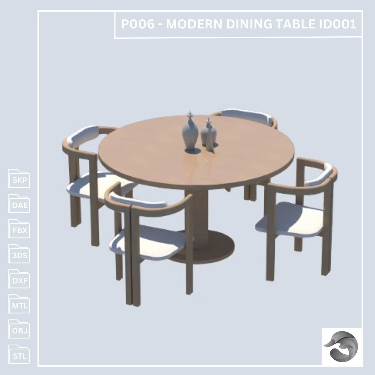P006 MODERN DINING TABLE ID001 3D Model .c4d .max .obj .3ds .fbx .stl .blend 