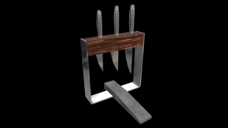Kitchen Knife Holder With Whetstone 3Dモデル .c4d .max .obj .3ds .fbx .stl .blend
