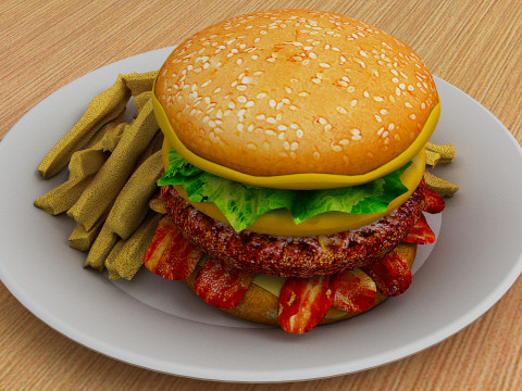 अंडे के साथ चीज़बर्गर 3D मॉडल