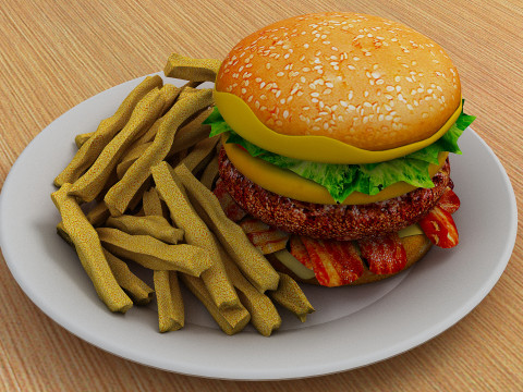 अंडे के साथ चीज़बर्गर 3D मॉडल