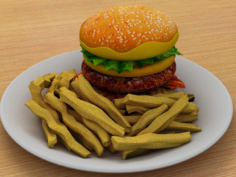 Cheeseburger with Egg 3D Model