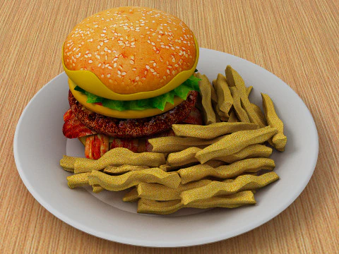 Cheeseburger with Egg 3D Model