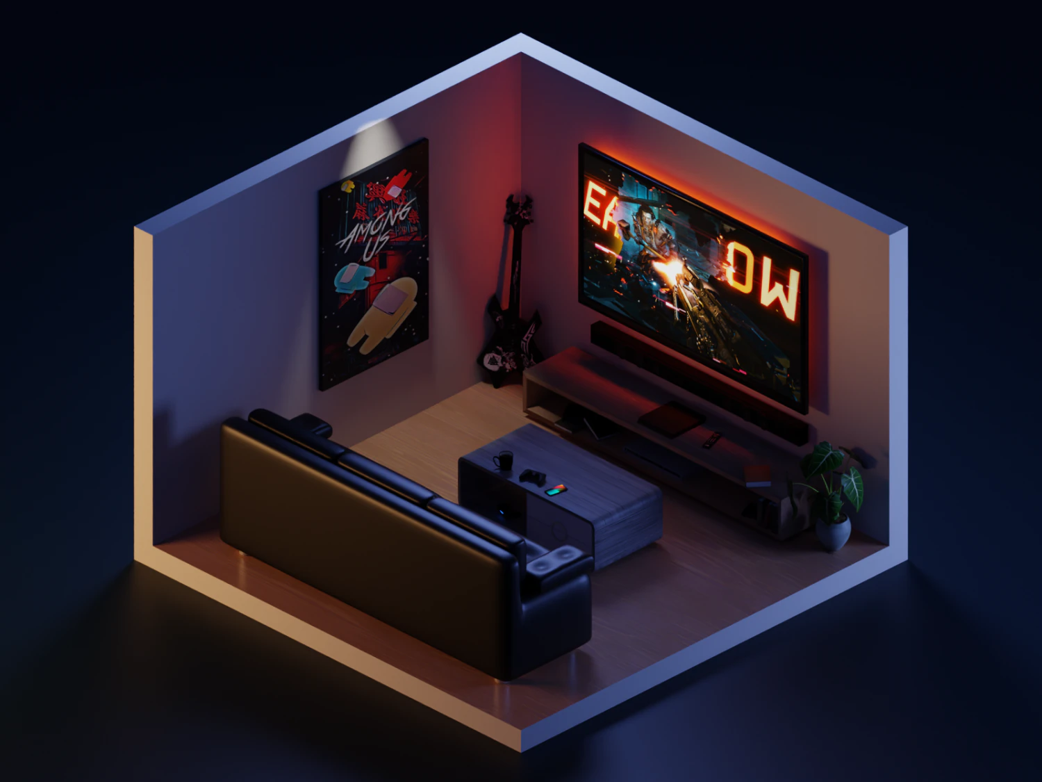 Gaming room 3D Model .c4d .max .obj .3ds .fbx .stl .blend 