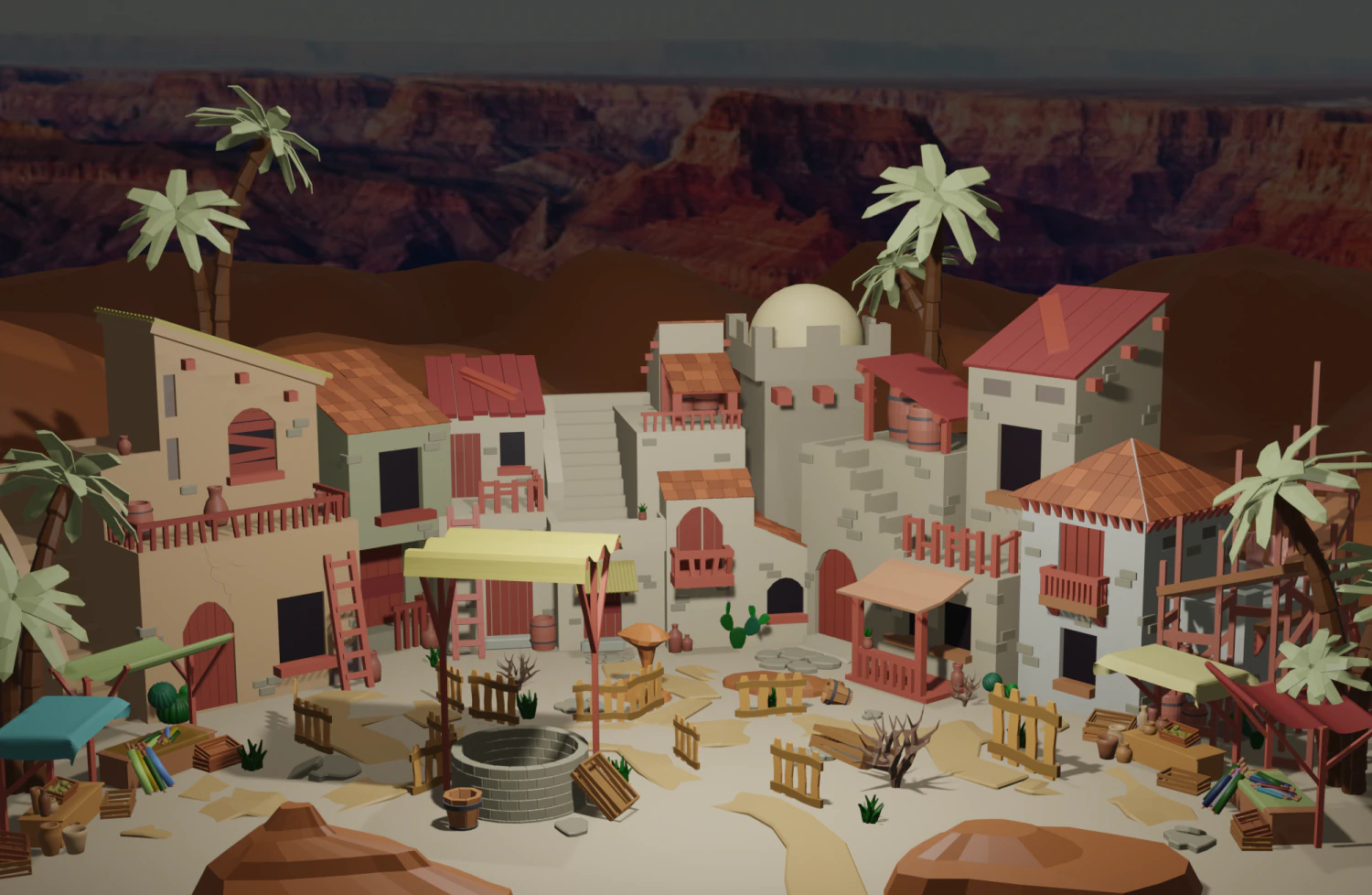 Arab town 3D Model .c4d .max .obj .3ds .fbx .stl .blend 