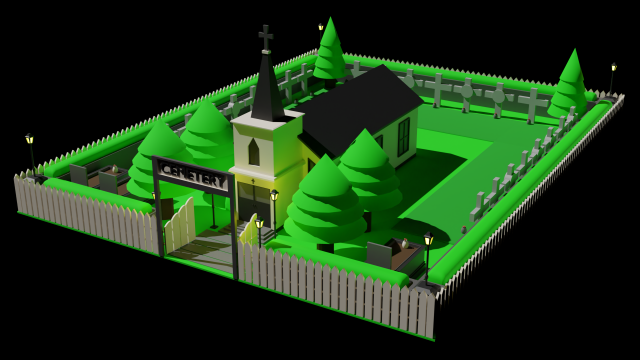 LOW POLY CHURCH - CEMETERY Package 3D Модель .c4d .max .obj .3ds .fbx .stl .blend 